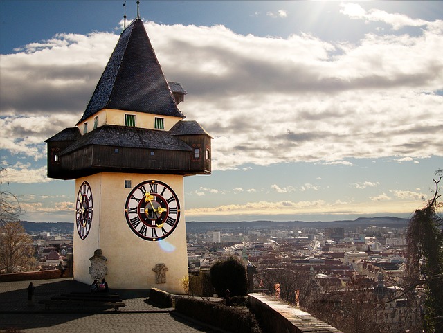 Schlossberg and Uhrturm (Clock Tower) in Graz, Austria
