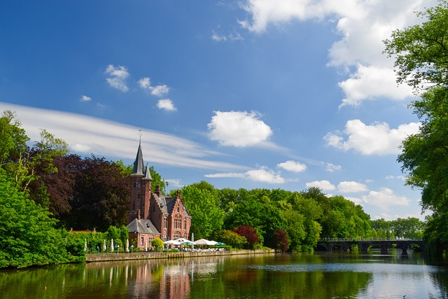 Minnewater (Lake of Love) and Minnewaterpark in Bruges, Belgium