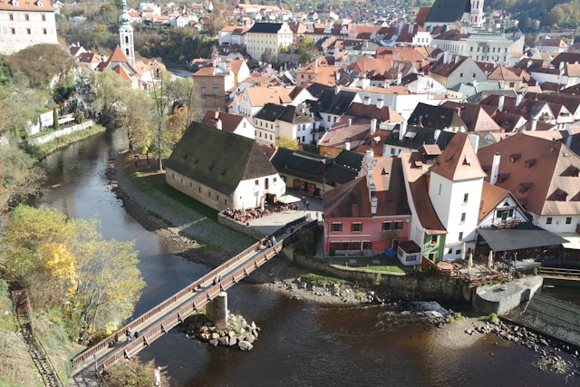 Wooden bridge in Cesky Krumlov, Czech Republic