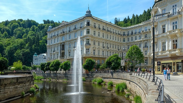 Tepla River Promenade in Karlovy Vary, Czech Republic