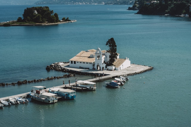 Mouse Island & Vlacherna Monastery in Corfu, Greece