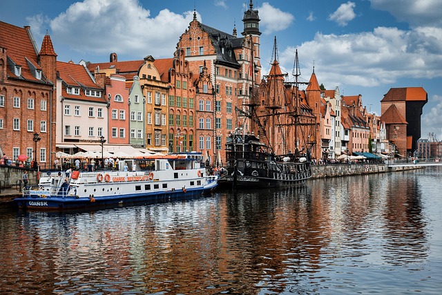 Motlawa River Embankment in Gdansk, Poland