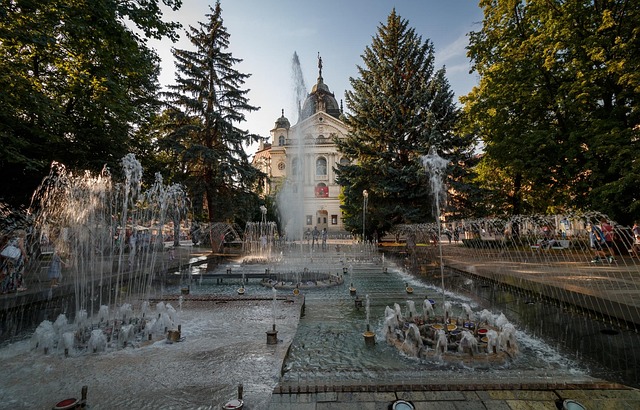 Hlavna Street and Singing Fountain in Kosice, Slovakia