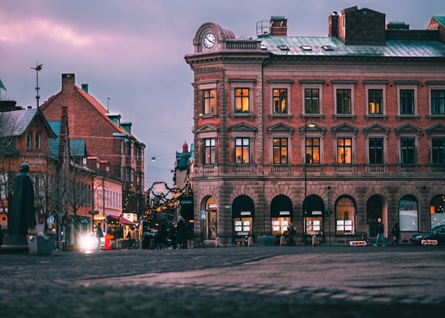 Stortorget and Bankpalatset in Lund, Sweden