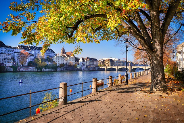 Rhine Promenade Kleinbasel in Basel, Switzerland