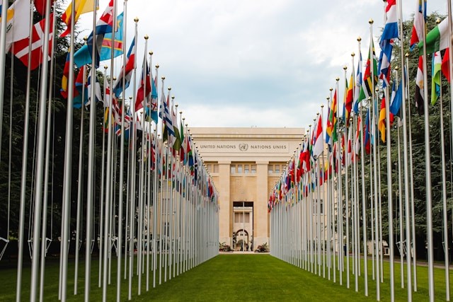 Palais des Nations and Nations Square in Geneva, Switzerland