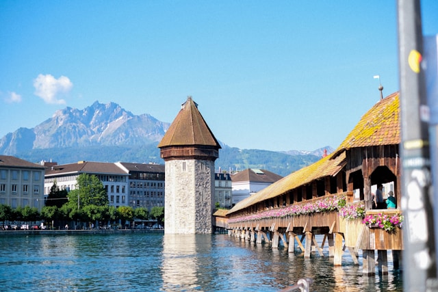 Chapel Bridge and Water Tower in Lucerne, Switzerland