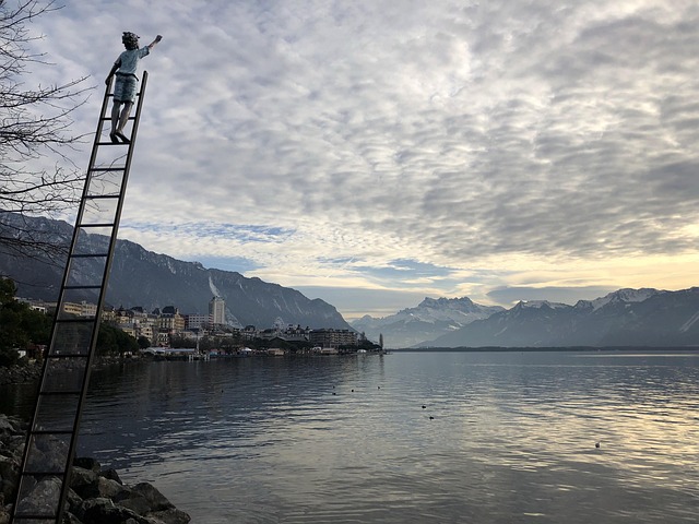 Boy on the Ladder Sculpture in Montreux, Switzerland