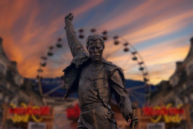 Freddie Mercury Statue and Waterfront Square in Montreux, Switzerland